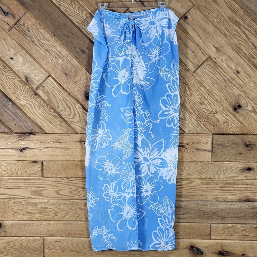 Jantzen Swim Cover Up Pants Women Size L Blue White Floral Sheer Wide Leg Beach